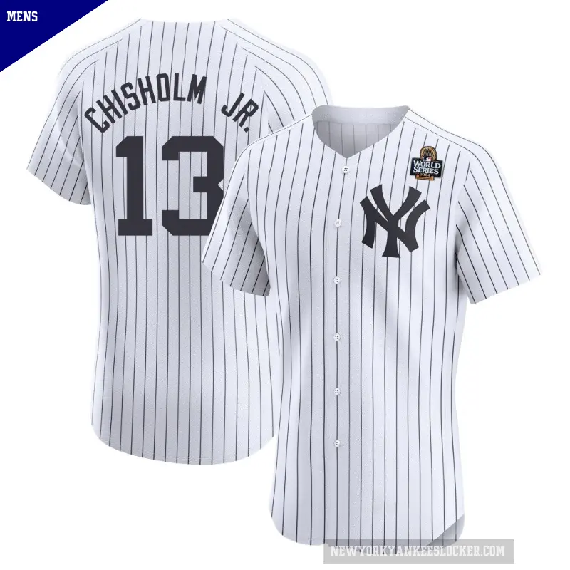 Men's No.13 Jazz Chisholm Jr. New York Yankees White Elite Home 2024 World Series Jersey