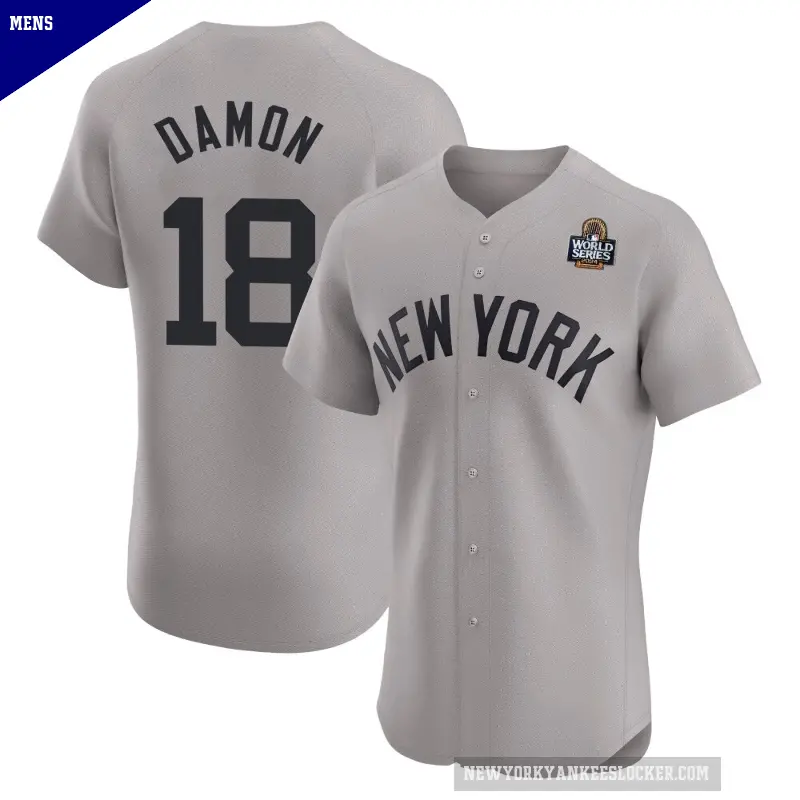 Men's No.18 Johnny Damon New York Yankees Gray Elite Road 2024 World Series Jersey
