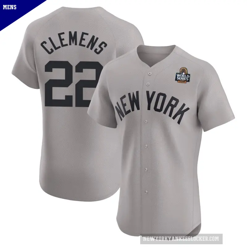 Men's No.22 Roger Clemens New York Yankees Gray Elite Road 2024 World Series Jersey