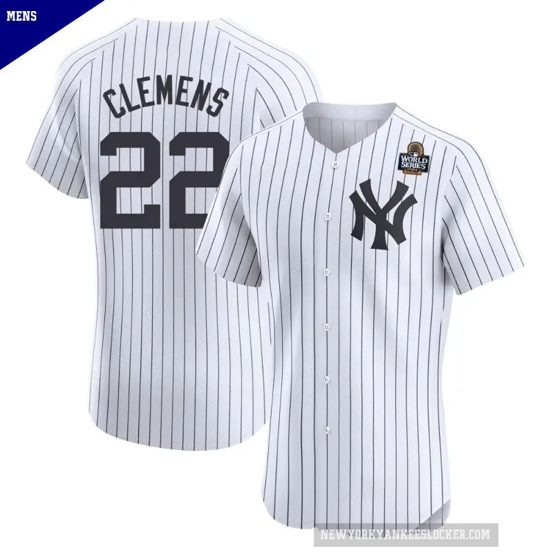 Men's No.22 Roger Clemens New York Yankees White Elite Home 2024 World Series Jersey