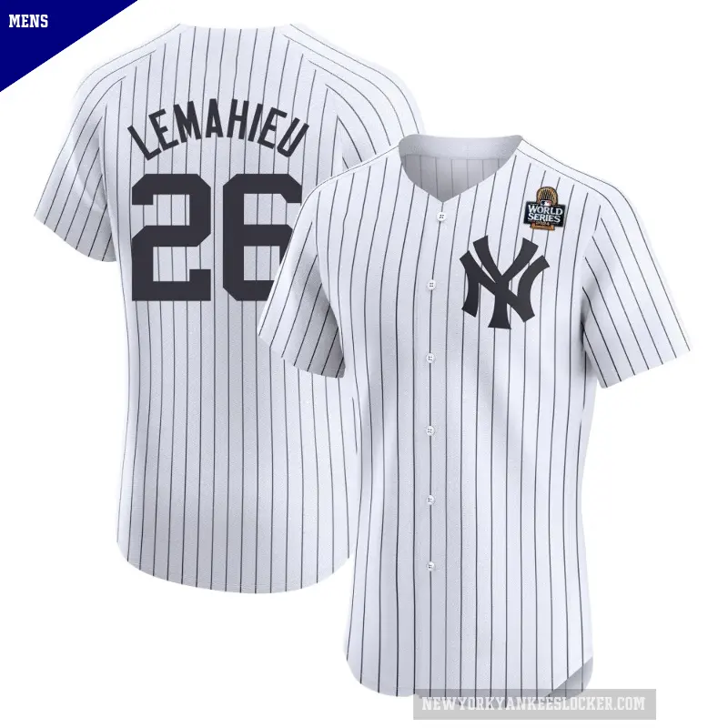 Men's No.26 DJ LeMahieu New York Yankees White Elite Home 2024 World Series Jersey