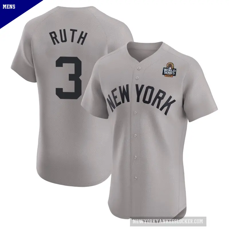 Men's No.3 Babe Ruth New York Yankees Gray Elite Road 2024 World Series Jersey