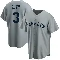 Men's No.3 Babe Ruth New York Yankees Gray Replica Road Cooperstown Collection Jersey