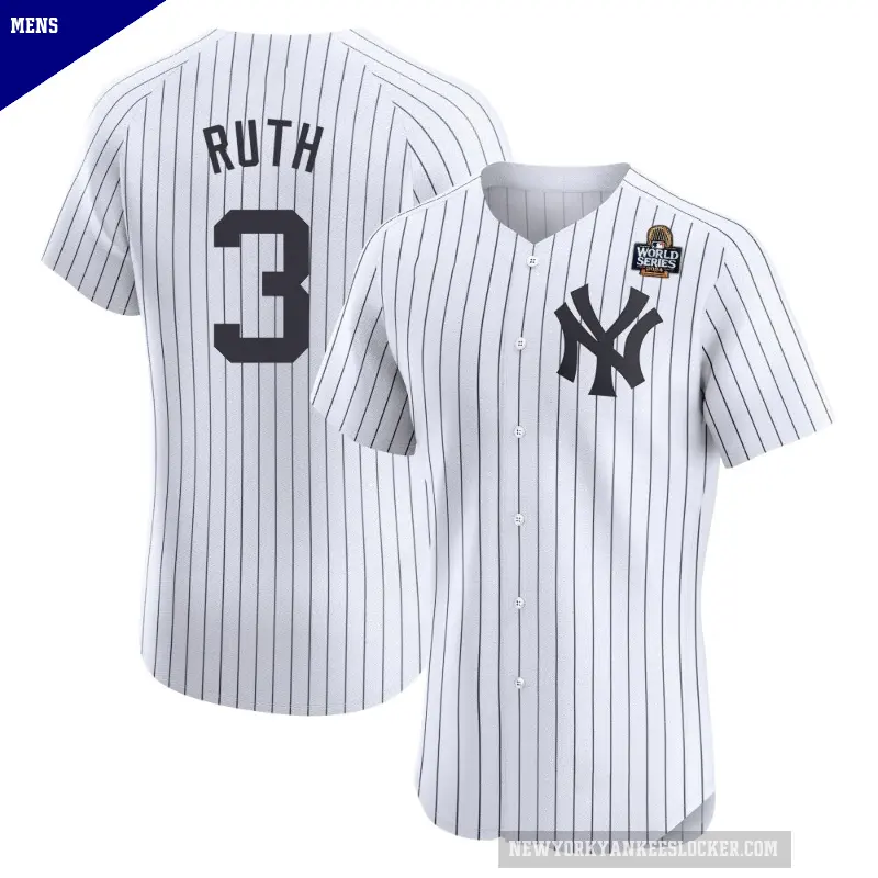 Men's No.3 Babe Ruth New York Yankees White Elite Home 2024 World Series Jersey