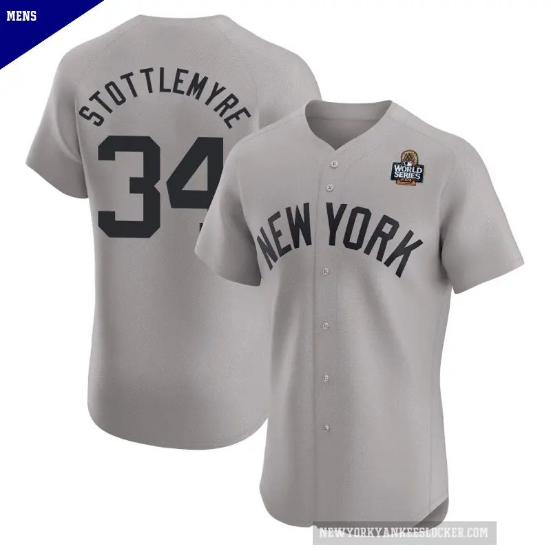 Men's No.34 Mel Stottlemyre New York Yankees Gray Elite Road 2024 World Series Jersey