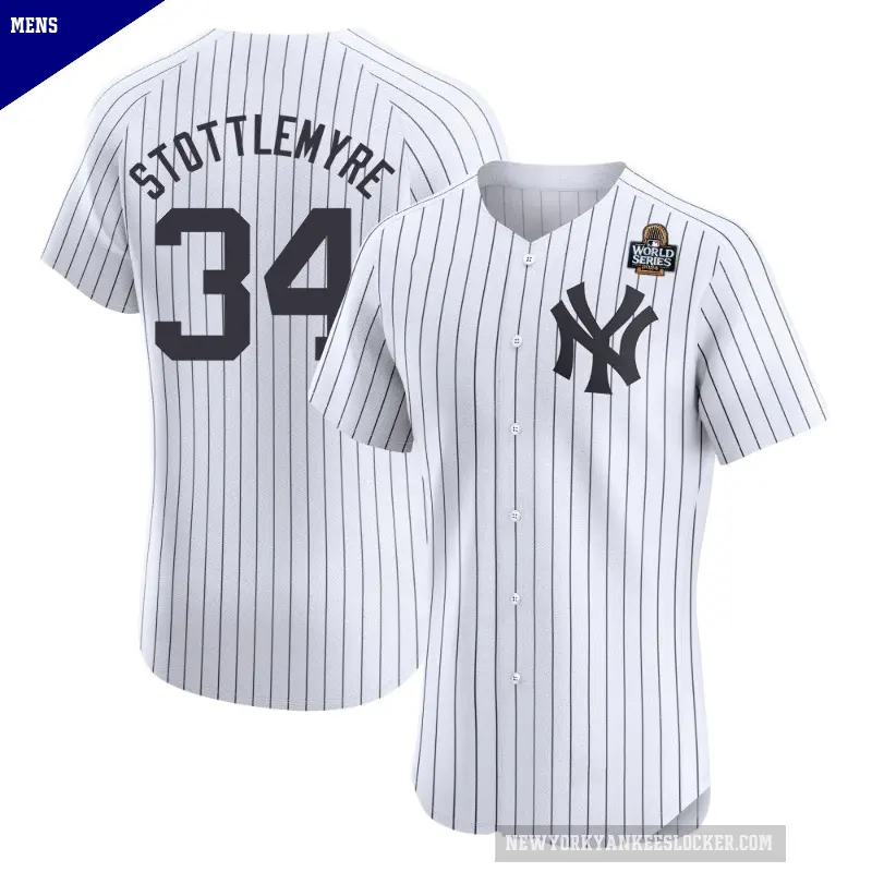 Men's No.34 Mel Stottlemyre New York Yankees White Elite Home 2024 World Series Jersey