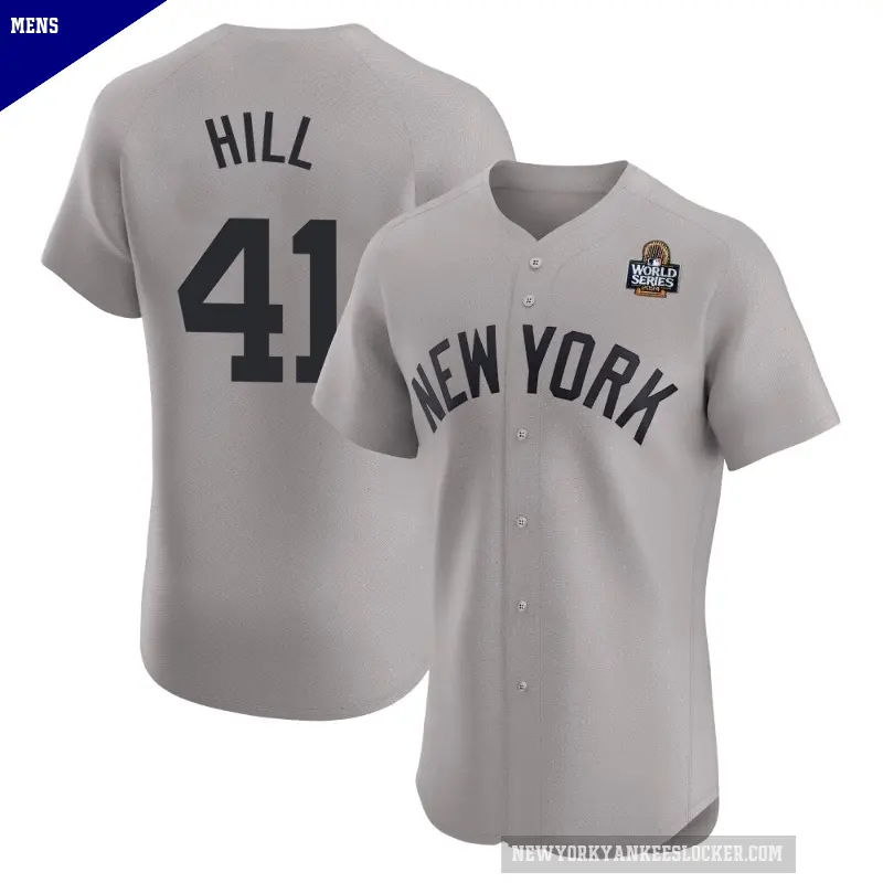 Men's No.41 Tim Hill New York Yankees Gray Elite Road 2024 World Series Jersey