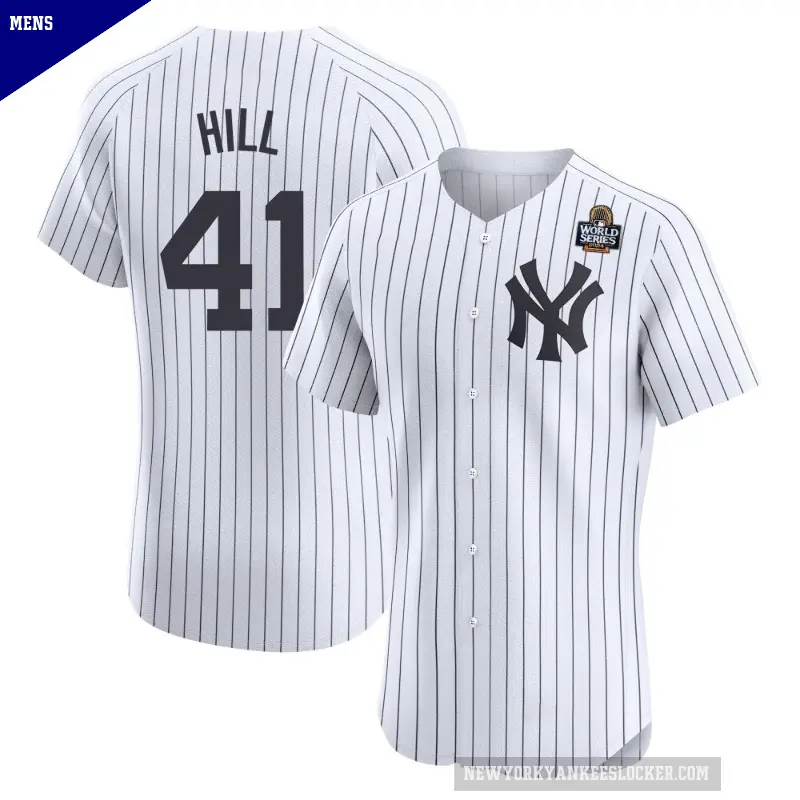 Men's No.41 Tim Hill New York Yankees White Elite Home 2024 World Series Jersey