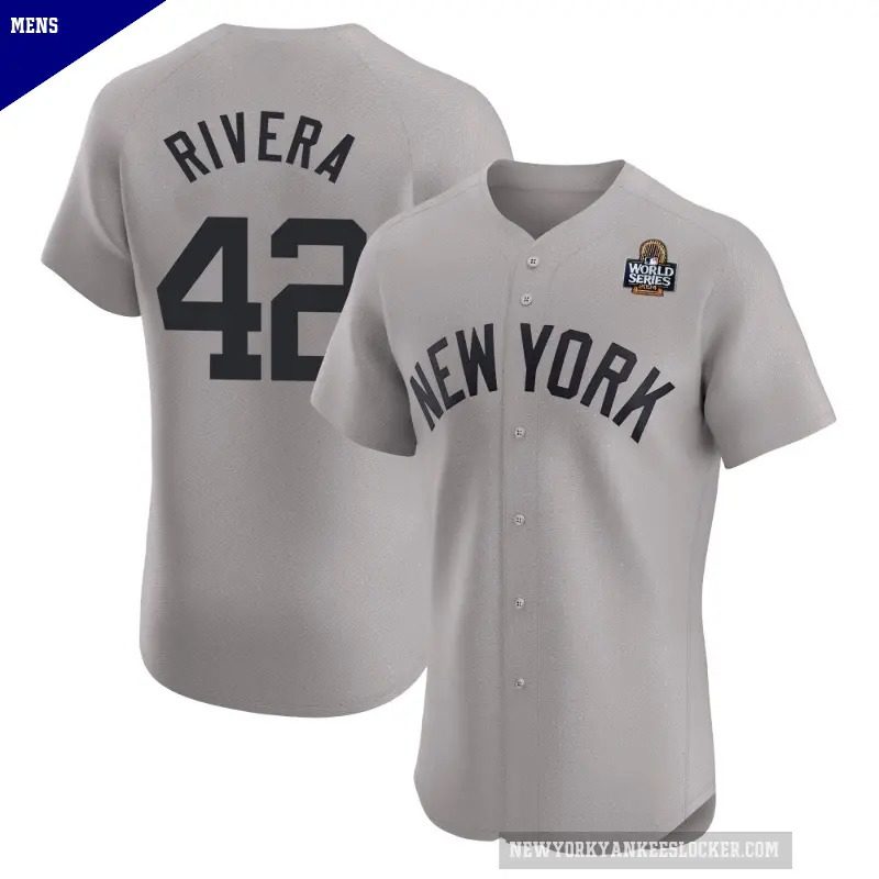 Men's No.42 Mariano Rivera New York Yankees Gray Elite Road 2024 World Series Jersey