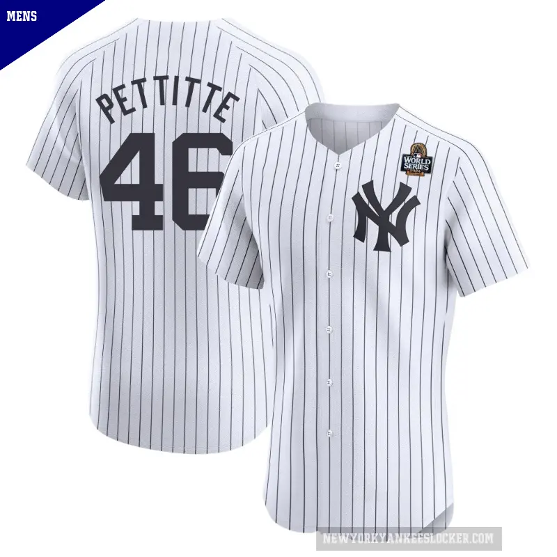 Men's No.46 Andy Pettitte New York Yankees White Elite Home 2024 World Series Jersey