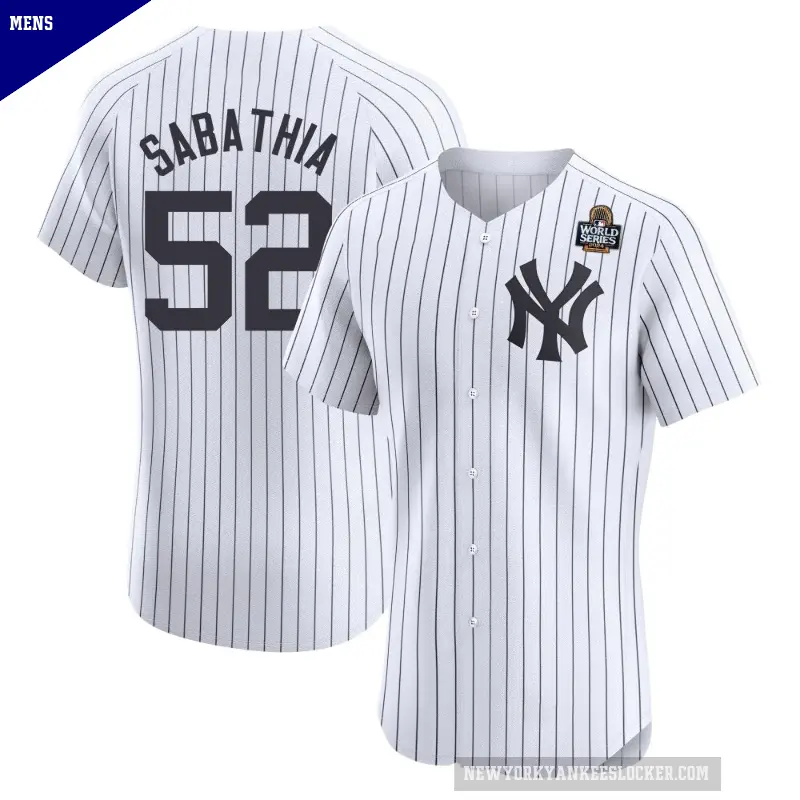 Men's No.52 CC Sabathia New York Yankees White Elite Home 2024 World Series Jersey