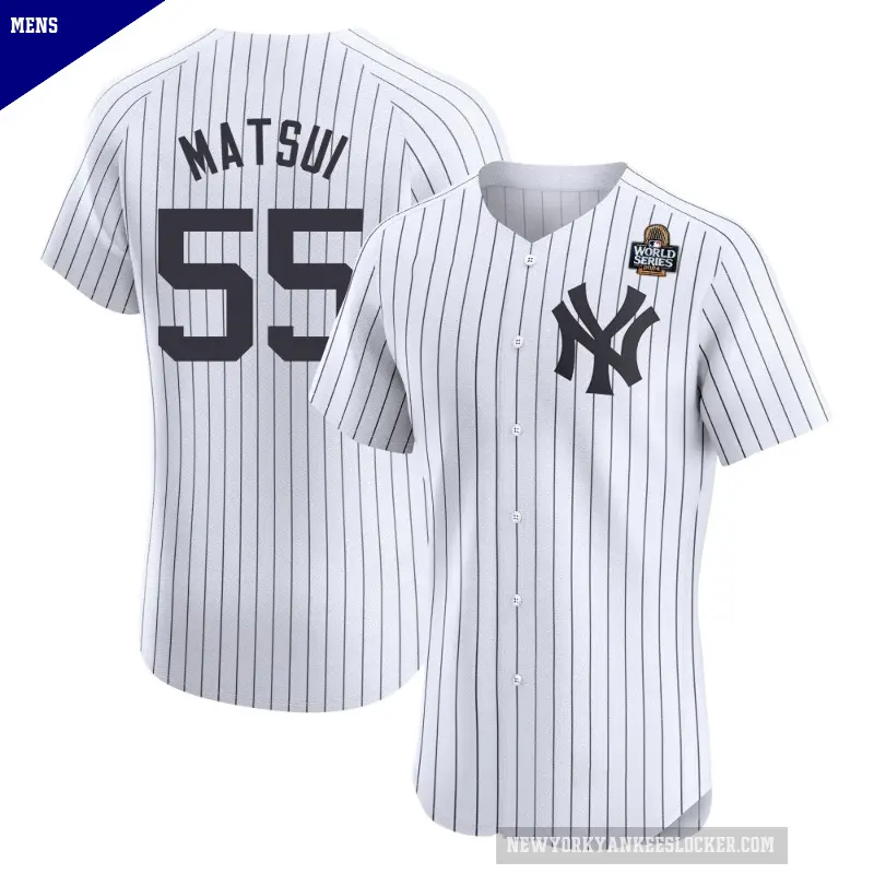 Men's No.55 Hideki Matsui New York Yankees White Elite Home 2024 World Series Jersey