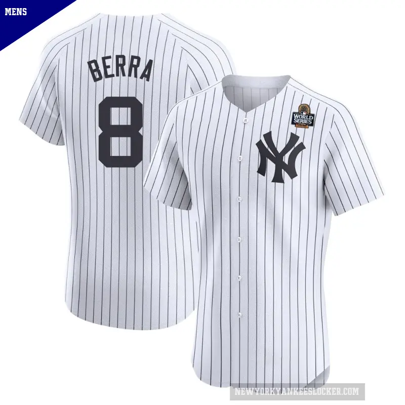 Men's No.8 Yogi Berra New York Yankees White Elite Home 2024 World Series Jersey