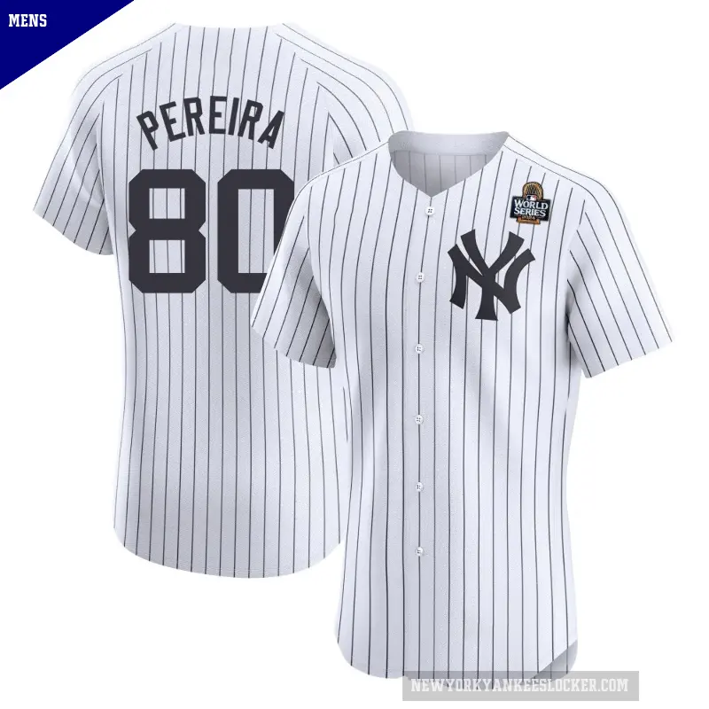 Men's No.80 Everson Pereira New York Yankees White Elite Home 2024 World Series Jersey
