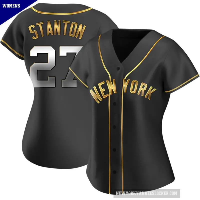 Women's No.27 Giancarlo Stanton New York Yankees Gold Replica Black en Alternate Jersey