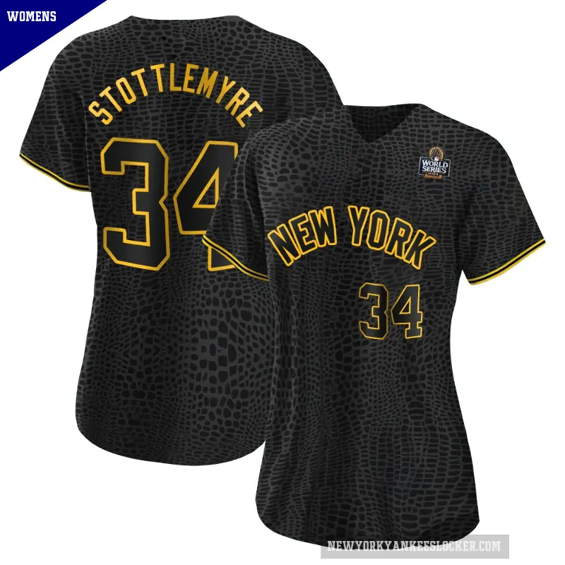 Women's No.34 Mel Stottlemyre New York Yankees Black Authentic Snake Skin City 2024 World Series Jersey
