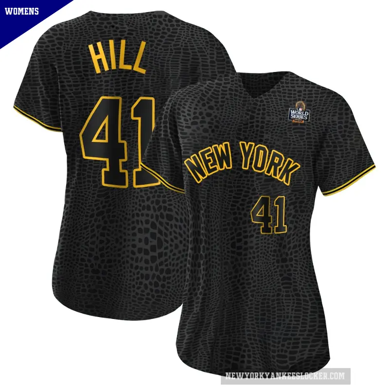 Women's No.41 Tim Hill New York Yankees Black Authentic Snake Skin City 2024 World Series Jersey