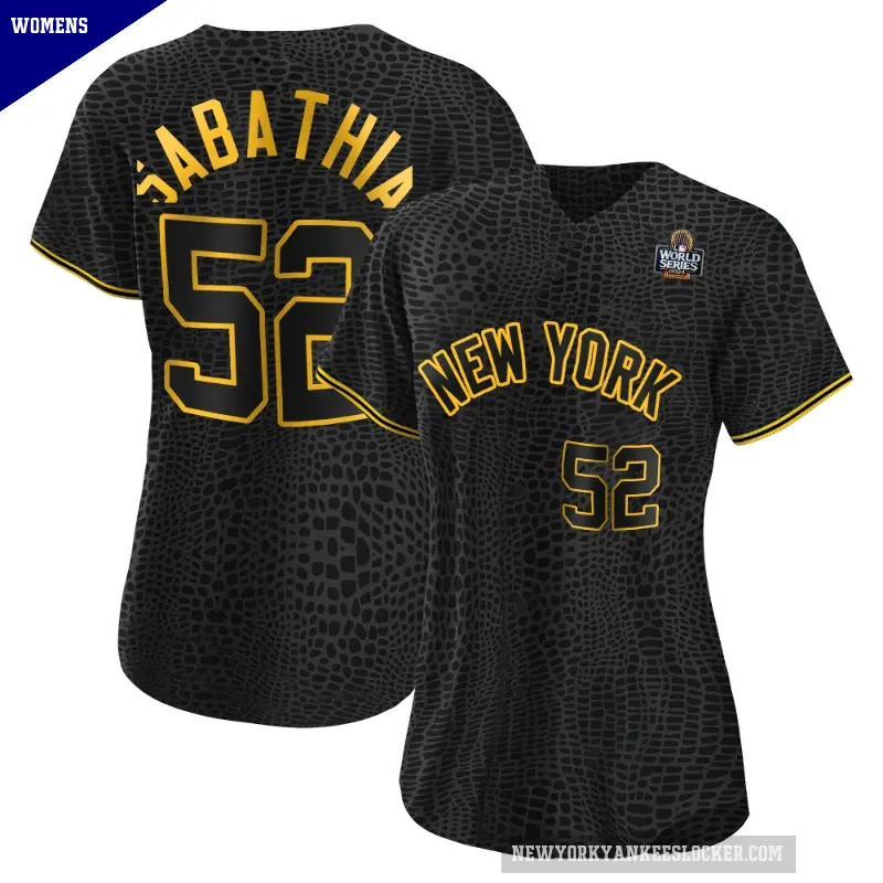 Women's No.52 CC Sabathia New York Yankees Black Authentic Snake Skin City 2024 World Series Jersey