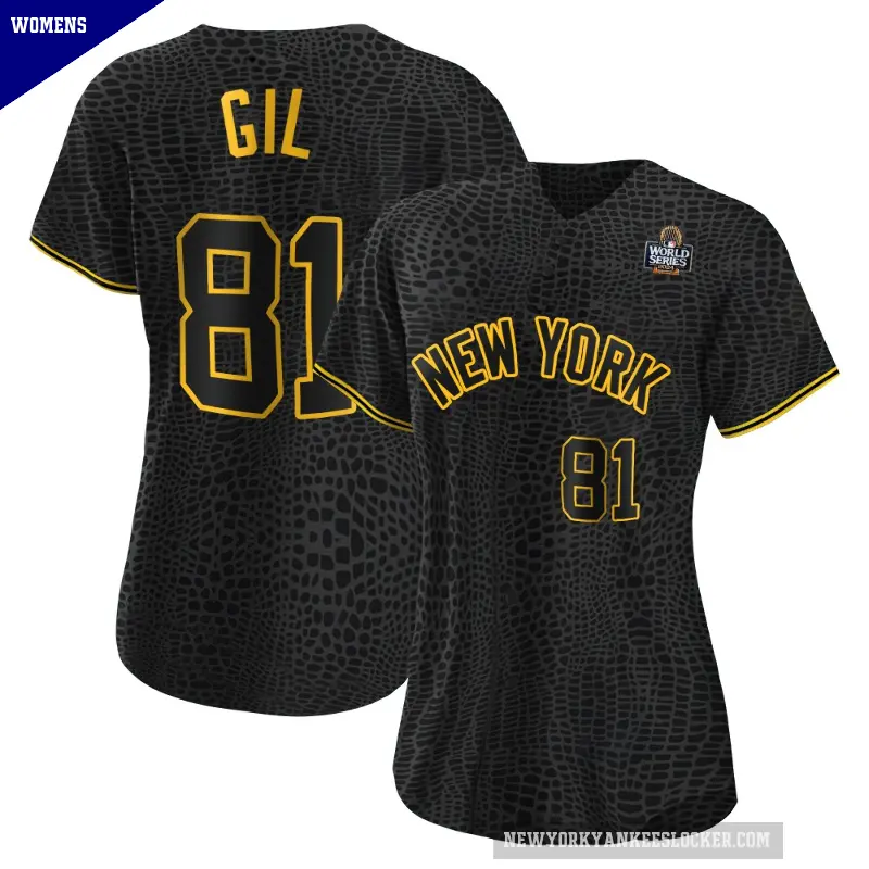 Women's No.81 Luis Gil New York Yankees Black Authentic Snake Skin City 2024 World Series Jersey