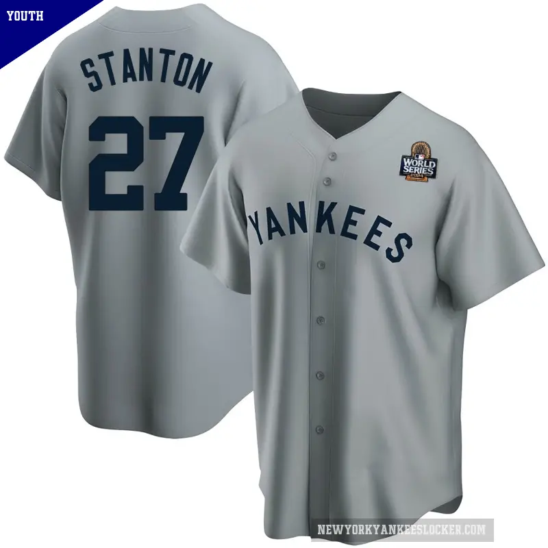 Youth No.27 Giancarlo Stanton New York Yankees Gray Replica Road Cooperstown Collection 2024 World Series Jersey