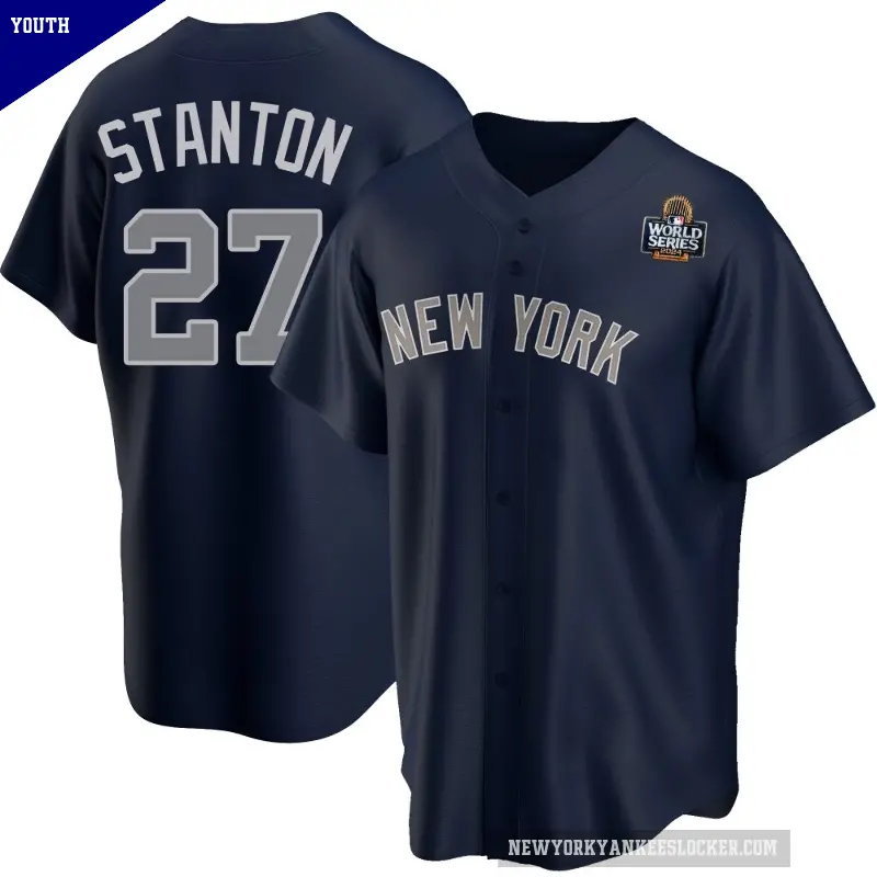 Youth No.27 Giancarlo Stanton New York Yankees Navy Replica Alternate 2024 World Series Jersey