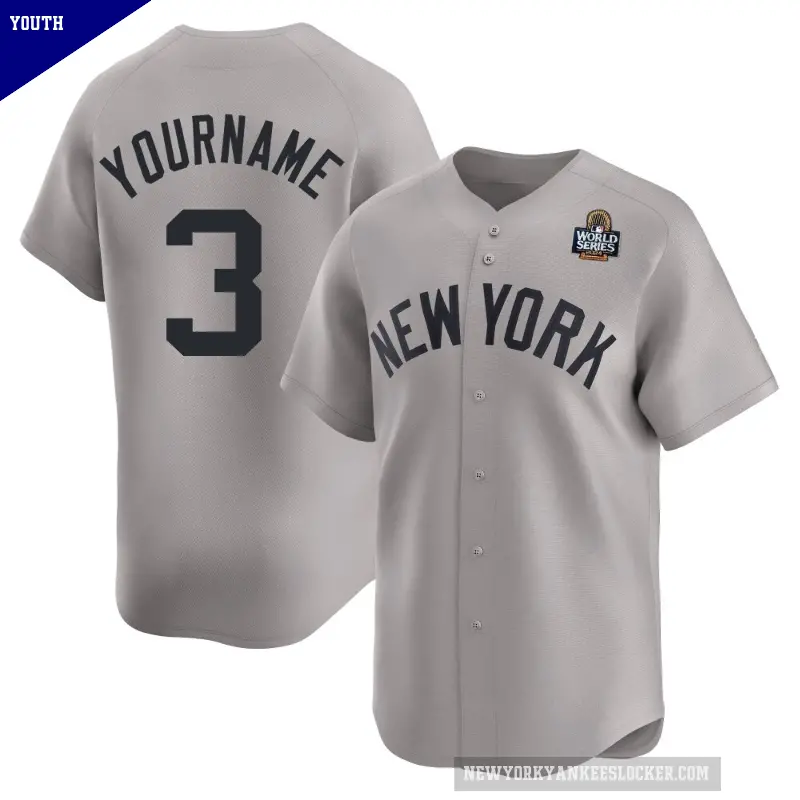 Youth No.3 Babe Ruth New York Yankees Gray Limited Away 2024 World Series Jersey