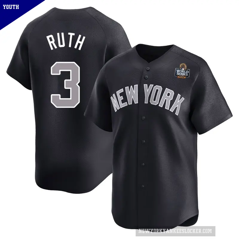 Youth No.3 Babe Ruth New York Yankees Navy Limited Alternate 2024 World Series Jersey