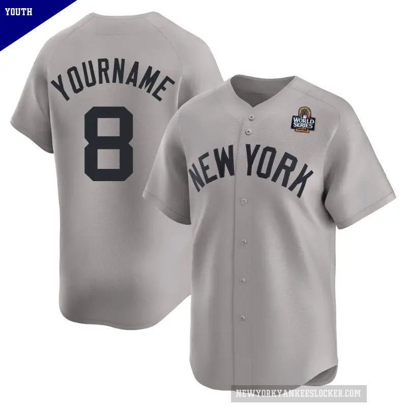 Youth No.8 Yogi Berra New York Yankees Gray Limited Away 2024 World Series Jersey